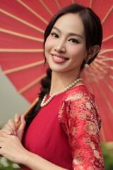 Áo Dài Gấm Đỏ Nữ F2 Bừng Sắc Xuân - Không Kèm Quần