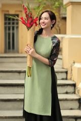 Áo Dài Gấm Nữ F2 Xanh Cốm Bừng Sắc Xuân - Không Kèm Quần