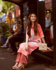 Áo Dài Nữ F2 Gấm Hồng Họa Tiết Xuân Như Ý - Không Kèm Quần