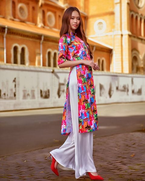 Áo Dài Nữ F2 Gấm Nhiều Màu Họa Tiết Hương Xuân - Không Kèm Quần