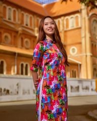 Áo Dài Nữ F2 Gấm Nhiều Màu Họa Tiết Hương Xuân - Không Kèm Quần