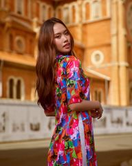 Áo Dài Nữ F2 Gấm Nhiều Màu Họa Tiết Hương Xuân - Không Kèm Quần