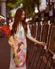 Áo Dài Nữ F2 Gấm Nữ Trắng Họa Tiết Hương Xuân - Không Kèm Quần