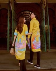 Áo Dài Nữ F2 Gấm Nữ Vàng Họa Tiết Hương Xuân - Không Kèm Quần