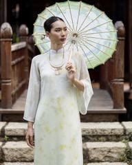 Áo Dài Lụa Nữ F2 Trắng Xanh Pride Việt Nam - Không Kèm Quần