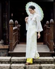 Áo Dài Lụa Nữ F2 Trắng Xanh Pride Việt Nam - Không Kèm Quần