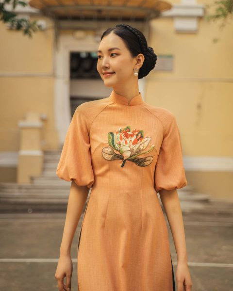 Áo Dài Nữ F2 Linen Cam Pride Việt Nam - Không Kèm Quần