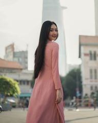 Áo Dài Nữ F2 Chiffon Hồng Pride Việt Nam - Không Kèm Quần