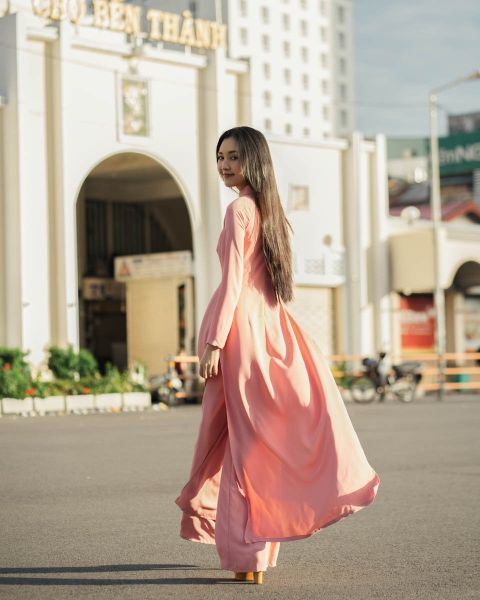 Áo Dài Nữ F2 Chiffon Hồng Pride Việt Nam - Không Kèm Quần