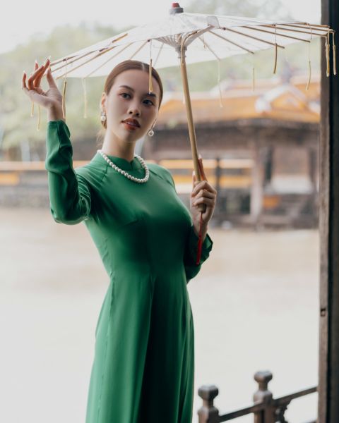 Áo Dài Nữ F2 Chiffon Xanh Lá Pride Việt Nam - Không Kèm Quần