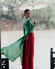 Áo Dài Nữ F2 Chiffon Xanh Lá Pride Việt Nam - Không Kèm Quần