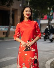 Áo Dài Nữ F2 Nữ Gấm Đỏ Bông Cô Gái Pride Việt Nam - Không Kèm Quần