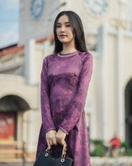 Áo Dài Nữ F2 Lụa Tím Đậm Pride Việt Nam - Không Kèm Quần