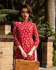 Áo Dài Nữ F2 Linen Đỏ Hoa Pride Việt Nam - Không Kèm Quần