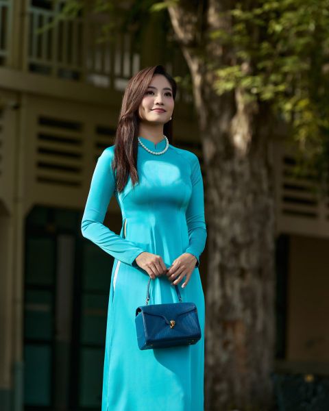 Áo Dài Nữ F2 Lụa Xanh Thiên Thanh - Không Kèm Quần