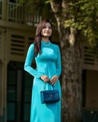 Áo Dài Nữ F2 Lụa Xanh Thiên Thanh - Không Kèm Quần
