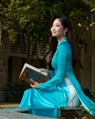 Áo Dài Nữ F2 Lụa Xanh Thiên Thanh - Không Kèm Quần