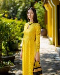 Áo Dài Ren Nữ F2 Vàng Pride Việt Nam - Không Kèm Quần