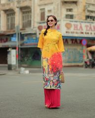 Áo Dài Gấm Nữ F2 Vàng Phố Phường Pride Việt Nam - Không Kèm Quần