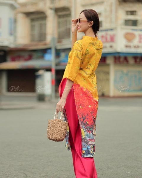Áo Dài Gấm Nữ F2 Vàng Phố Phường Pride Việt Nam - Không Kèm Quần
