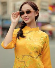 Áo Dài Gấm Nữ F2 Vàng Phố Phường Pride Việt Nam - Không Kèm Quần