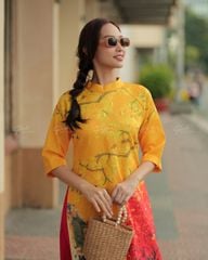 Áo Dài Gấm Nữ F2 Vàng Phố Phường Pride Việt Nam - Không Kèm Quần