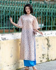 Áo Dài Nữ F2 Voan Hồng Họa Tiết - Không Kèm Quần