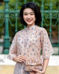 Áo Dài Nữ F2 Voan Hồng Họa Tiết - Không Kèm Quần