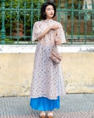 Áo Dài Nữ F2 Voan Hồng Họa Tiết - Không Kèm Quần