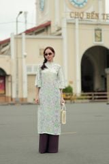 Áo Dài Lụa Nữ F2 Trắng Hoa Pride Việt Nam - Không Kèm Quần