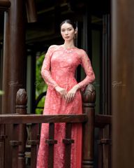 Áo Dài Nữ F2 Ren Hồng Pride Việt Nam - Không Kèm Quần