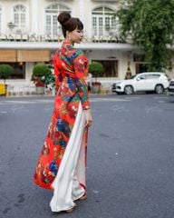 Áo Dài Nữ F2 Gấm Đỏ Cam Pride Việt Nam - Không Kèm Quần