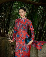 Áo Dài Nữ F2 Gấm Đỏ Họa Tiết Pride Việt Nam - Không Kèm Quần
