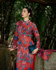 Áo Dài Nữ F2 Gấm Đỏ Họa Tiết Pride Việt Nam - Không Kèm Quần