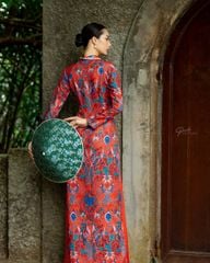 Áo Dài Nữ F2 Gấm Đỏ Họa Tiết Pride Việt Nam - Không Kèm Quần