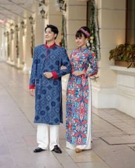 Áo Dài Nữ F2 Gấm Họa Tiết Hoa Lá Pride Việt Nam - Không Kèm Quần