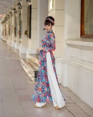 Áo Dài Nữ F2 Gấm Họa Tiết Hoa Lá Pride Việt Nam - Không Kèm Quần