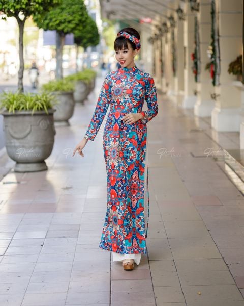 Áo Dài Nữ F2 Gấm Họa Tiết Hoa Lá Pride Việt Nam - Không Kèm Quần