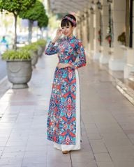 Áo Dài Nữ F2 Gấm Họa Tiết Hoa Lá Pride Việt Nam - Không Kèm Quần