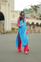 Áo Dài Nữ F2 Linen Xanh Tay Phối Pride Việt Nam - Không Kèm Quần