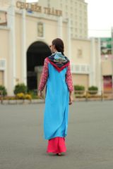 Áo Dài Nữ F2 Linen Xanh Tay Phối Pride Việt Nam - Không Kèm Quần