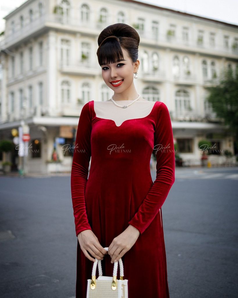 Áo Dài F2 Nhung Đỏ Pride Việt Nam - Không Kèm Quần
