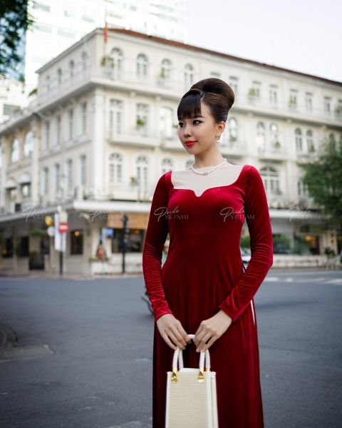 Áo Dài F2 Nhung Đỏ Pride Việt Nam - Không Kèm Quần