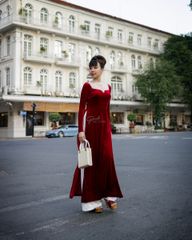 Áo Dài F2 Nhung Đỏ Pride Việt Nam - Không Kèm Quần