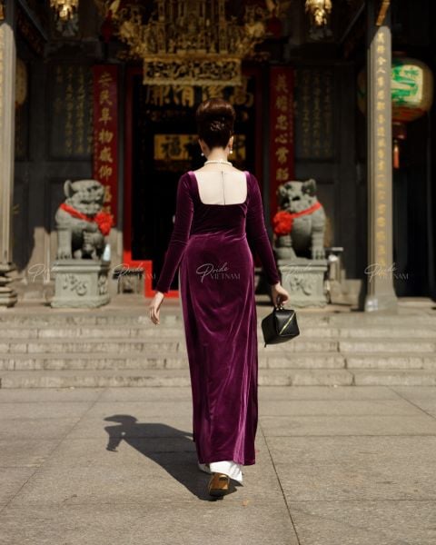 Áo Dài F2 Nhung Hồng Tím Pride Việt Nam - Không Kèm Quần