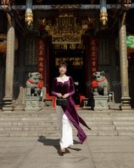 Áo Dài F2 Nhung Hồng Tím Pride Việt Nam - Không Kèm Quần