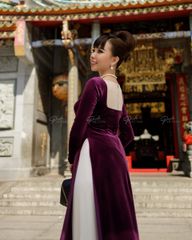 Áo Dài F2 Nhung Hồng Tím Pride Việt Nam - Không Kèm Quần