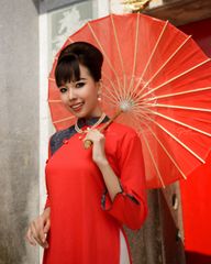 Áo Dài F2 Linen Đỏ Cam Pride Việt Nam - Không Kèm Quần