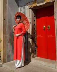 Áo Dài F2 Linen Đỏ Cam Pride Việt Nam - Không Kèm Quần