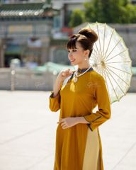 Áo Dài F2 Linen Vàng Nghệ Pride Việt Nam - Không Kèm Quần